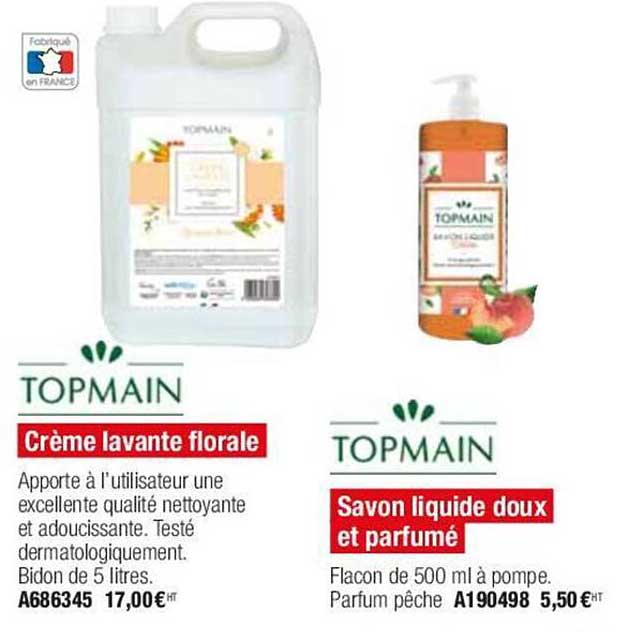 crème lavante florale topmain, savon liquide doux et parfumé topmain