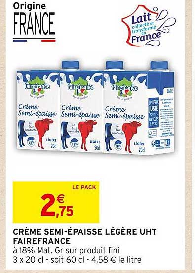 crème semi-épaisse légère uht fairefrance
