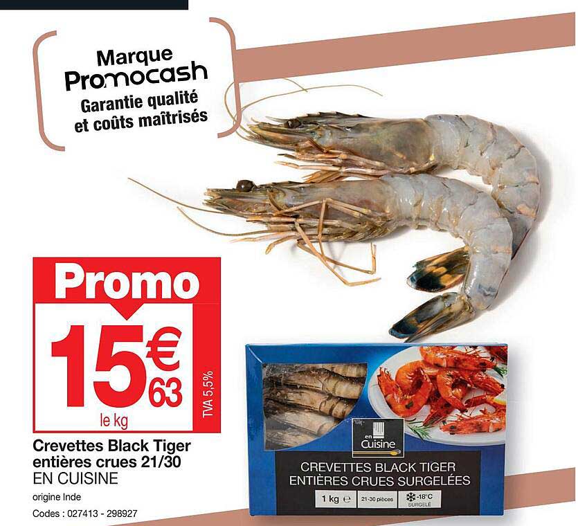 crevettes black tiger entières crues 21/30 en cuisine