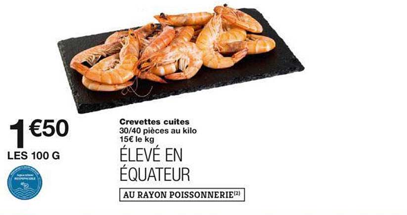 crevettes cuites 30/40 pièces au kilo