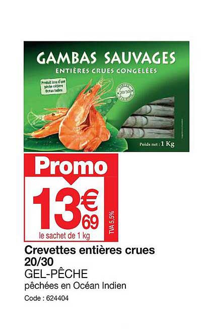 crevettes entières crues 20/30 gel-pêche