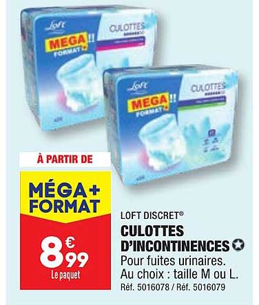culottes d'incontinences loft discret