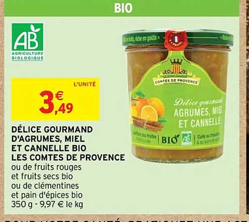 délice gourmand d'agrumes, miel et cannelle bio les comtes de provence