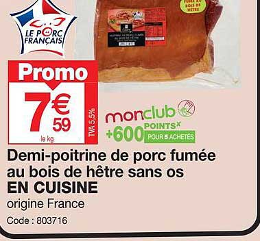 Demi-poitrine De Porc Fumée Au Bois De Hêtre Sans Os En Cuisine