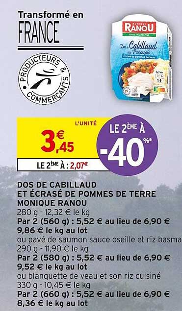 dos de cabillaud et écrasé de pommes de terre monique ranou