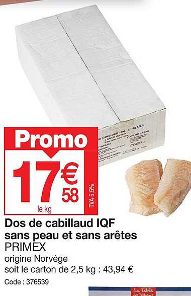 dos de cabillaud iqf sans peau et sans arêtes primex