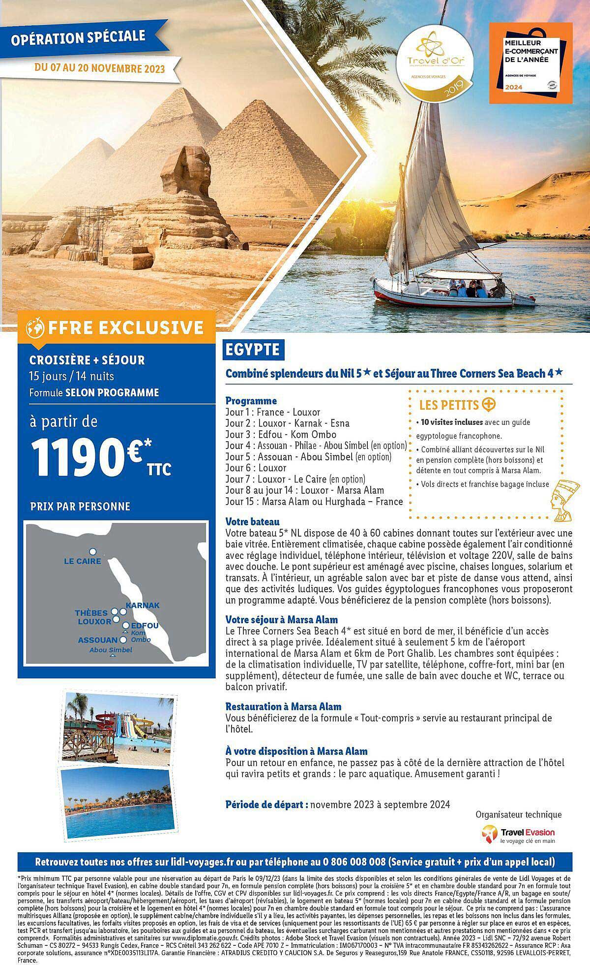 egypte : combiné splendeurs du nil 5* et séjour au three corners sea beach 4*