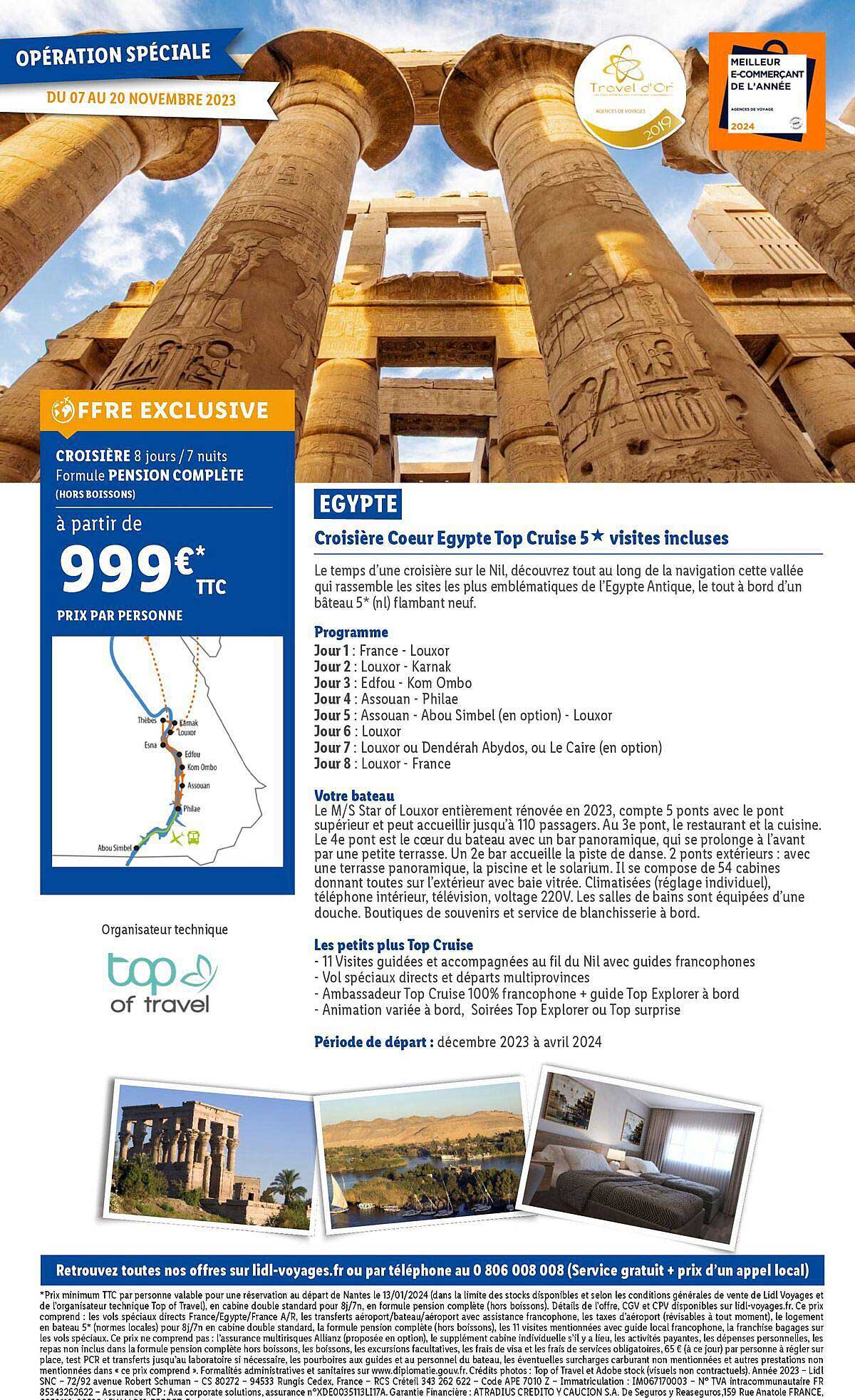 egypte croisière coeur egypte top cruise 5* visites incluses