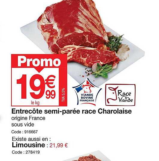 entrecôte semi-parée race charolaise