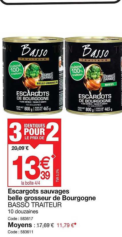 escargots sauvages belle grosseur de bourgogne basso traiteur