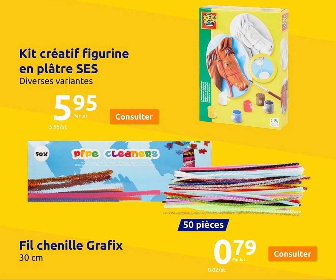 fil chenille grafix, kit créatif figurine en plâtre ses