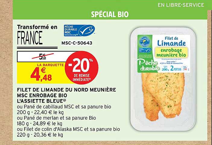 Filet De Limande Du Nord Meunière Msc Enrobage Bio L'assiette Bleue