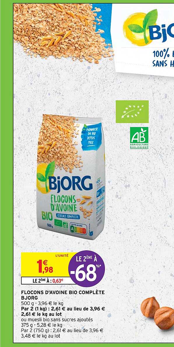 flocons d'avoine bio complète bjorg