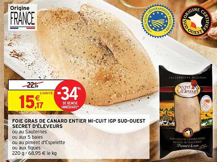 foie gras de canard entier mi-cuit igp sud-ouest secret d'éleveurs