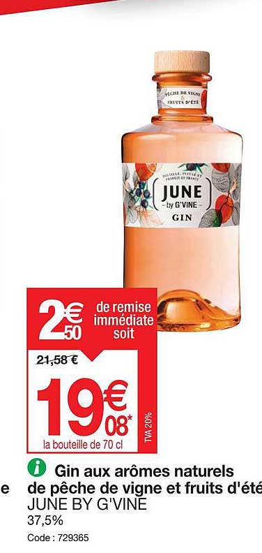 gin aux arômes naturels de pêche de vigne et fruits d'été june by g'vine