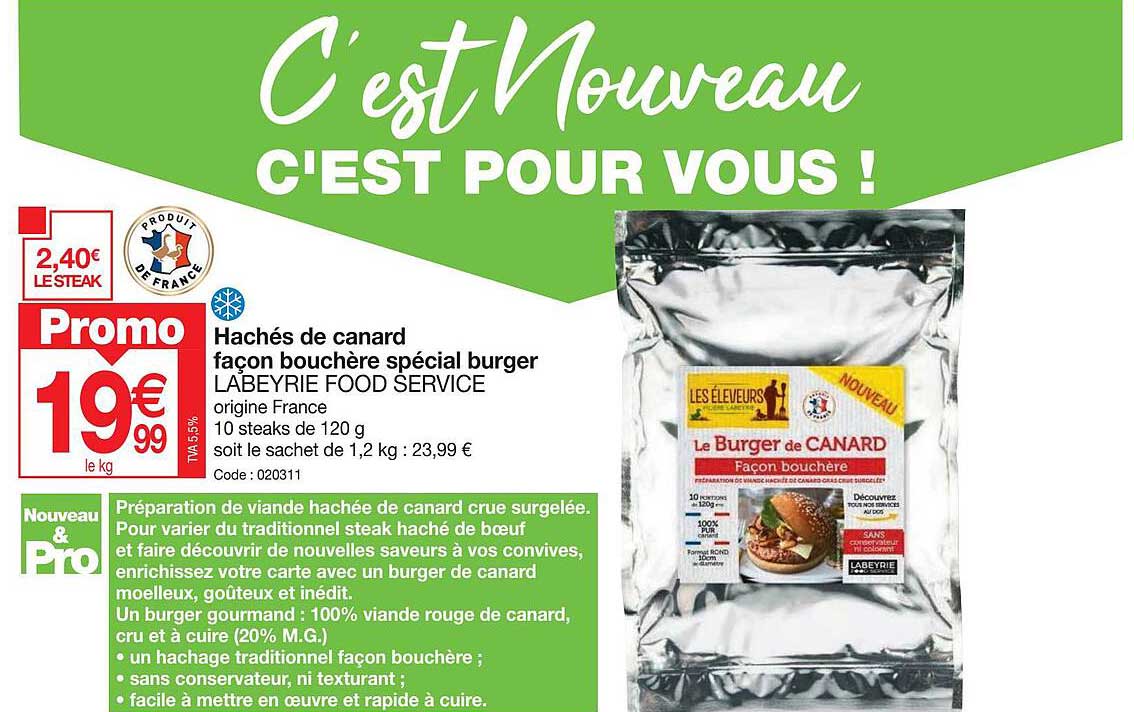 hachés de canard façon bouchère spécial burger labeyrie food service
