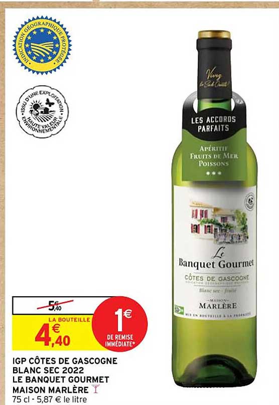 igp côtes de gascogne blanc sec 2022 le banquet gourmet maison marlère