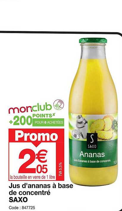 jus d'ananas à base de concentré saxo