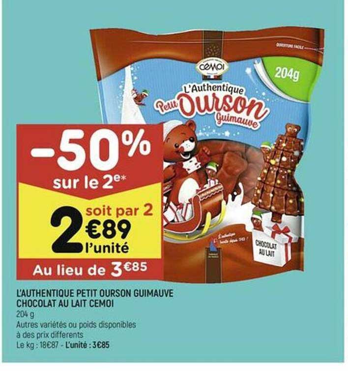 L'authentique Petit Ourson Guimauve Chocolat Au Lait Cémoi