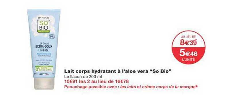 lait corps hydratant à l'aloe vera "so bio"