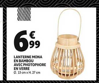 lanterne mona en bambou avec photophore en verre