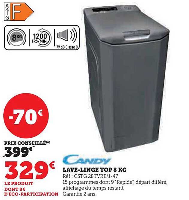 lave-linge top 8 kg candy