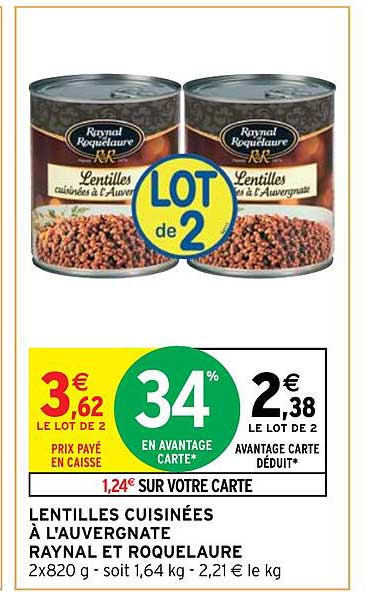 lentilles cuisinées à l'auvergnate raynal et roquelaure