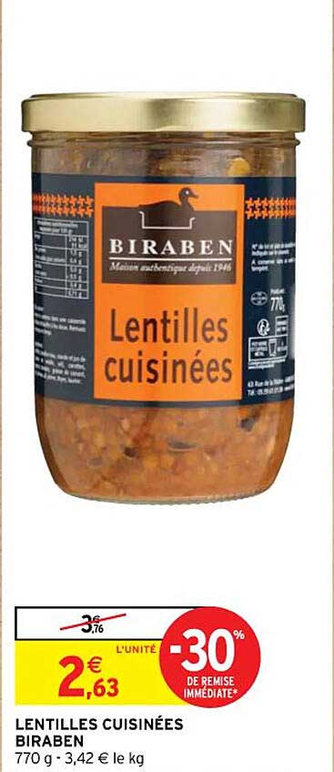 lentilles cuisinées biraben