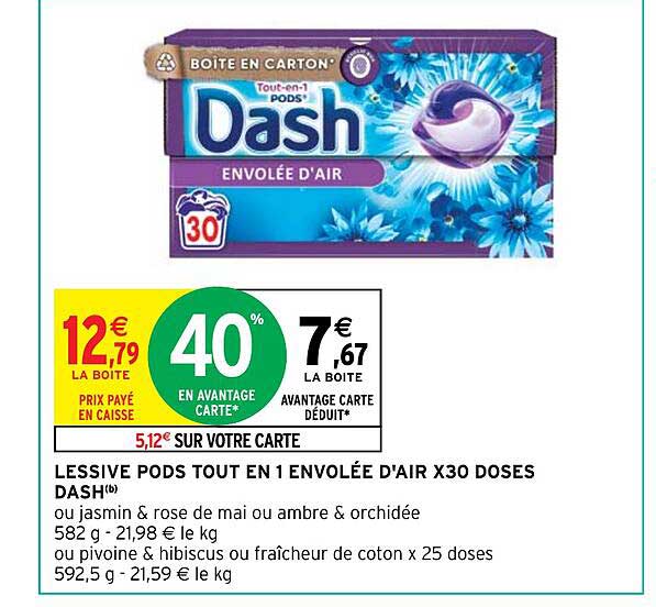 lessive pods tout en 1 envolée d'air x30 doses dash