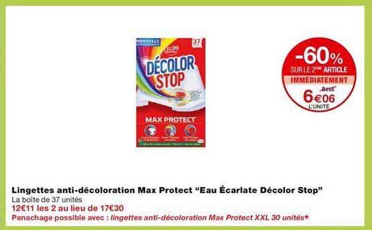 lingettes anti-décoloration max protect "eau écarlate décolor stop"
