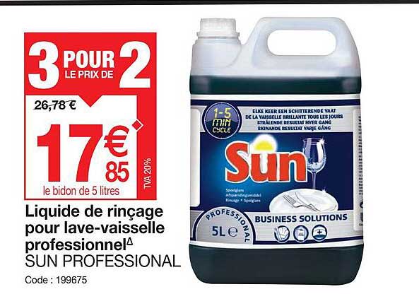liquide de rinçage pour lave-vaisselle professionnel sun professional