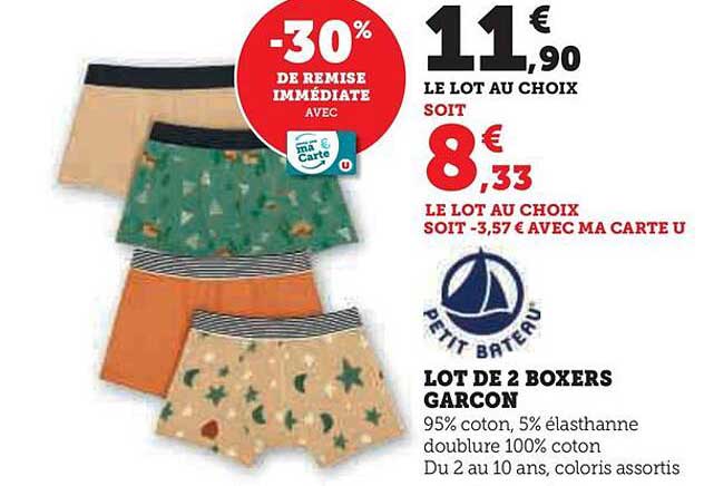 lot de 2 boxers garçon petits bateau