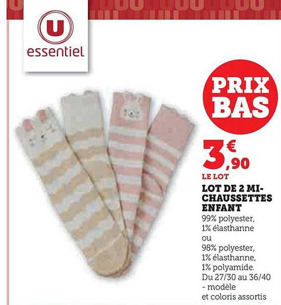 lot de 2 mi-chaussettes enfant