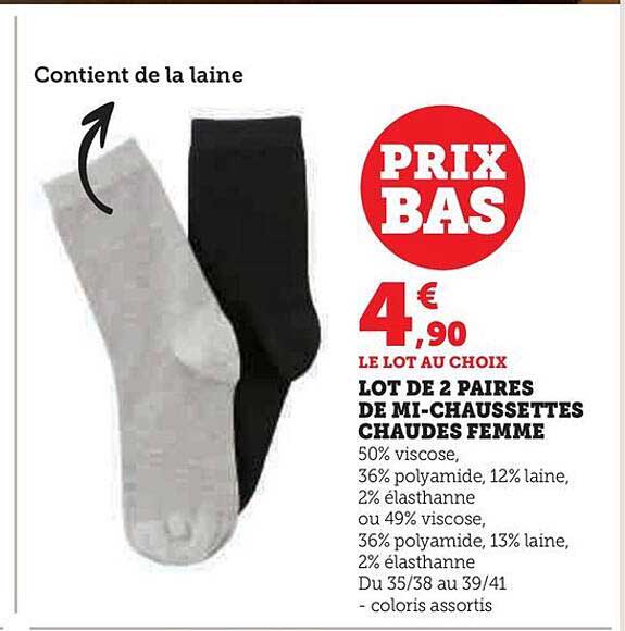 lot de 2 paires de mi-chaussettes chaudes femme