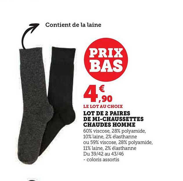 lot de 2 paires de mi-chaussettes chaudes homme