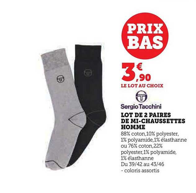lot de 2 paires de mi-chaussettes homme sergio tacchini