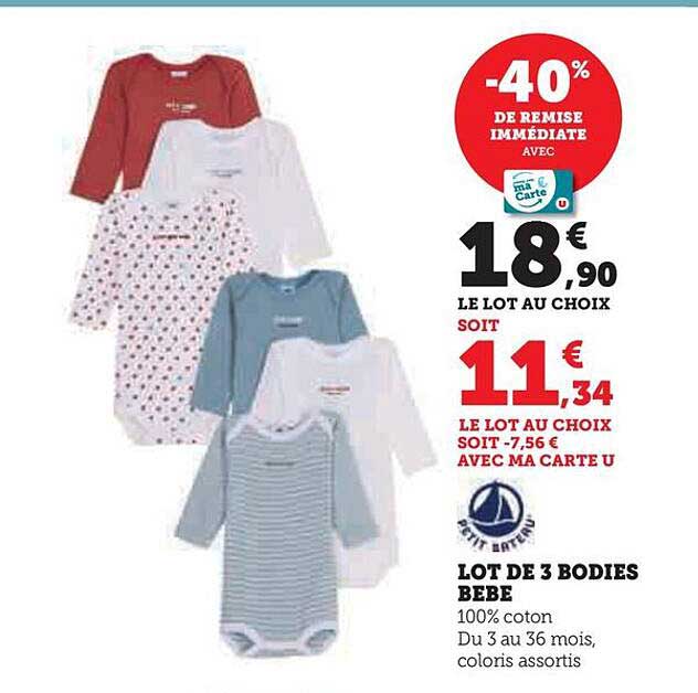 lot de 3 bodies bébé petit bateau