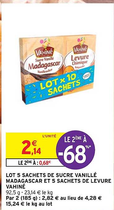 lot de 5 sachets de sucre vanillé madagascar et 5 sachets de levure vahiné