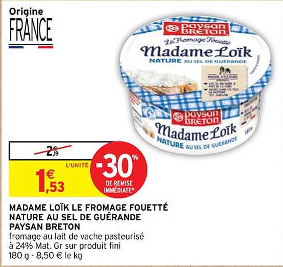madame loïk le fromage fouetté nature au sel de guérande paysan breton