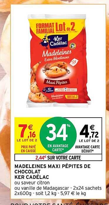 madeleines maxi pépites de chocolat ker cadélac