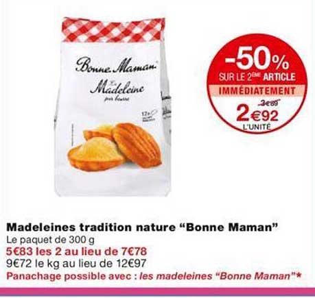 madeleines tradition nature "bonne maman" -50% sur le 2ème article