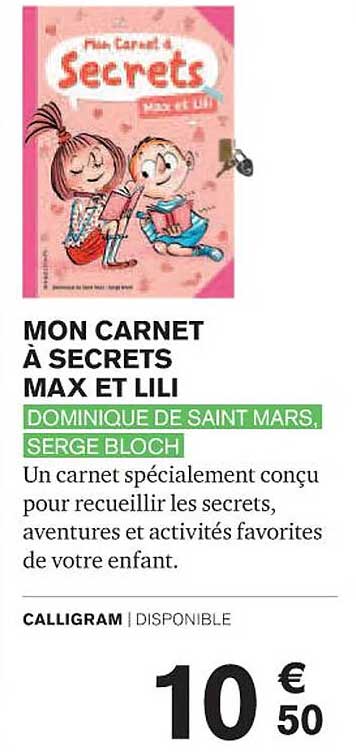 mon carnet à secrets max et lili - dominique de saint mars, serge bloch