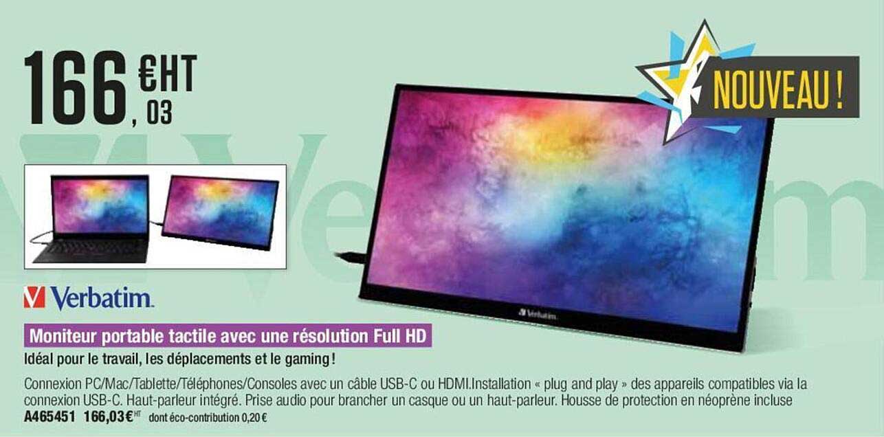 moniteur portable tactile avec une résolution full hd verbatim