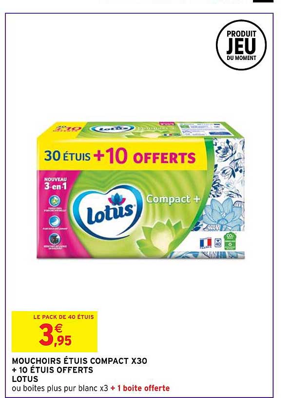 mouchoirs étuis compact x30 + 10 étuis offerts lotus