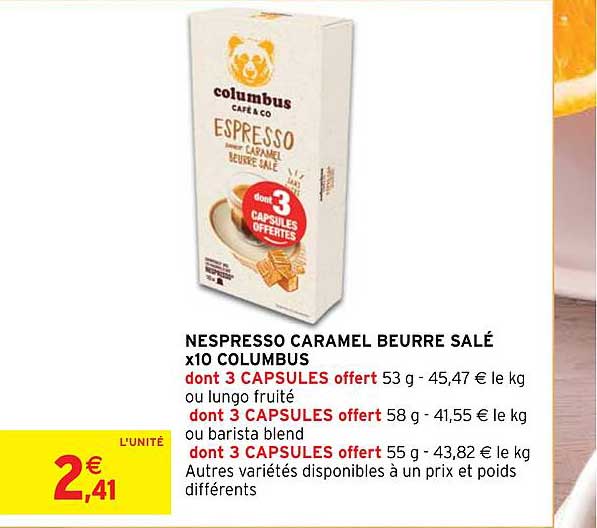Nespresso Caramel Beurre Salé X10 Columbus