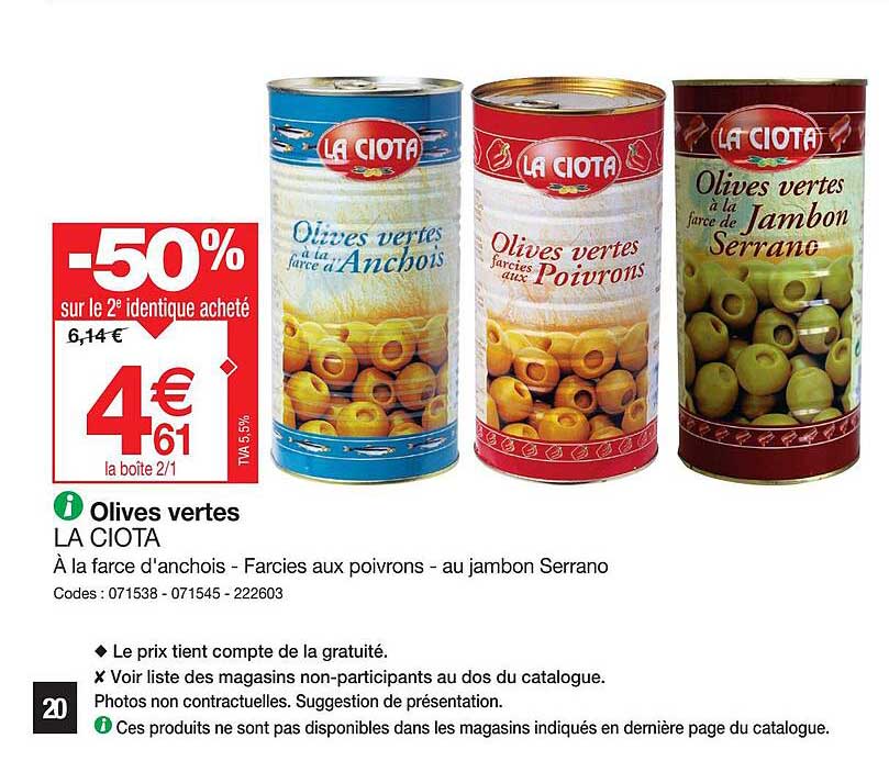 Olives Vertes La Ciota -50% Sur Le 2e Identique Acheté