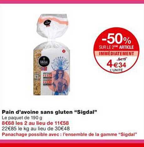 pain d'avoine sans gluten "sigdal" -50% sur le 2ème article