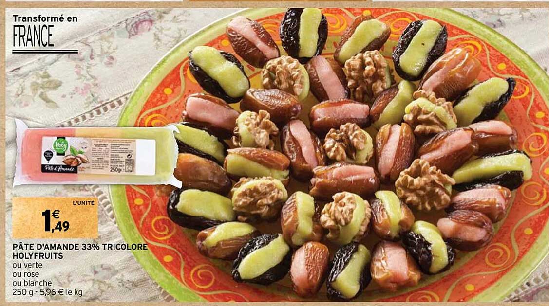 pâte d'amande 33% tricolore holyfruits