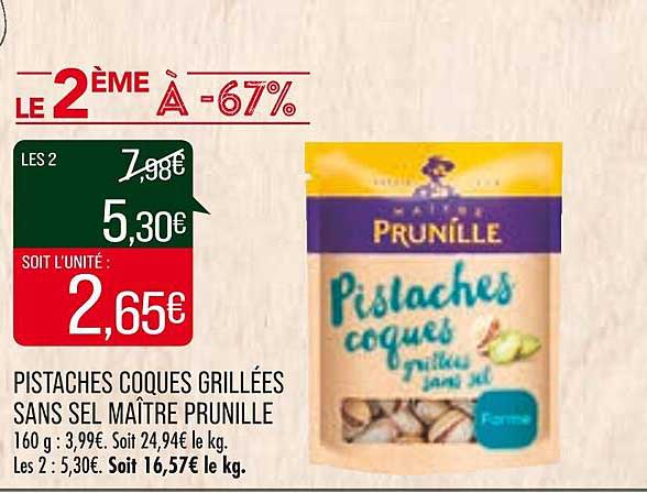 pistaches coques grillées sans sel maître prunille