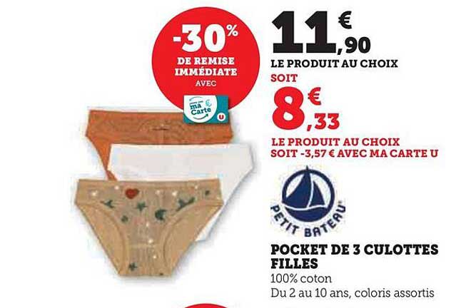 pocket de 3 culottes filles petit bateau